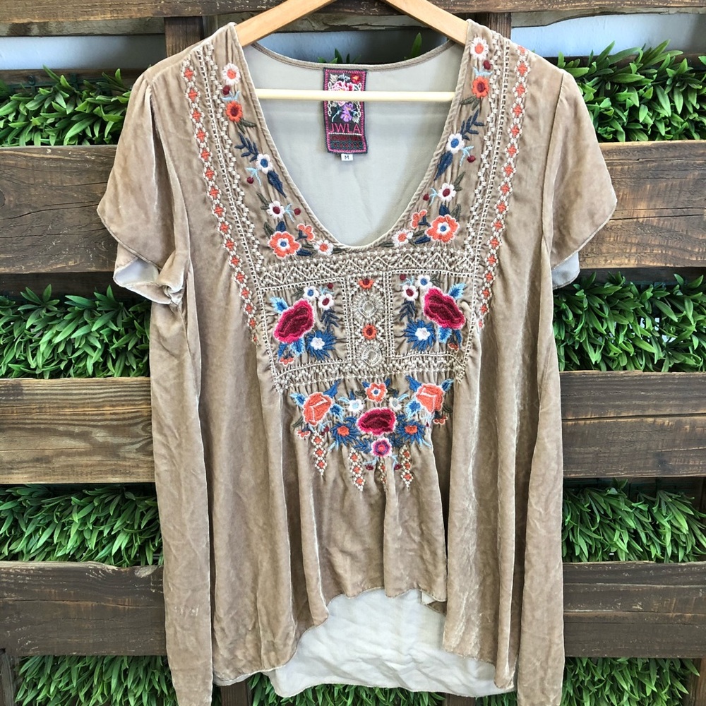 Johnny Was Rayon/Silk Floral Embroidered Top